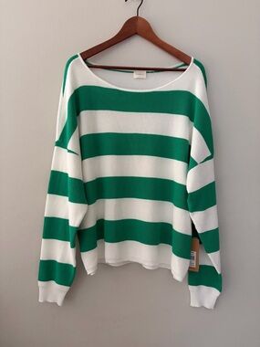 Cyrus Green and White Striped Lightweight Summer Sweater Women’s XL